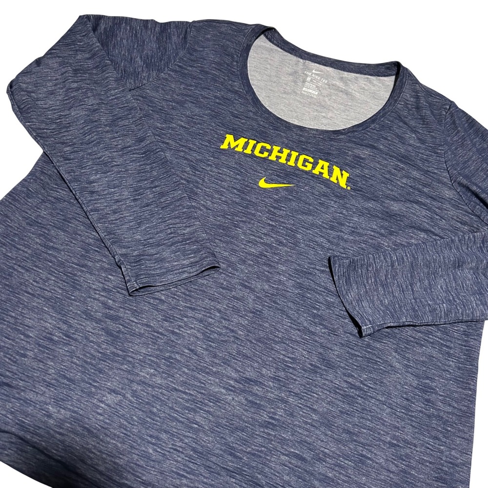 Nike Michigan Shirt Womens XXL Navy Blue Long Sleeve Dri-FIT Athletic Tee